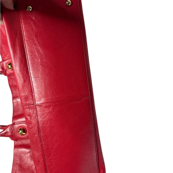 VTG Y2K Betsey Johnson Studded Tooled Red Leather Sachet Handbag Hobo Purse - Picture 3 of 9